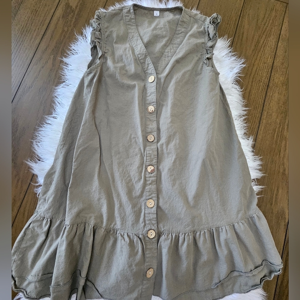 Casual Olive Green Button-Down Dress